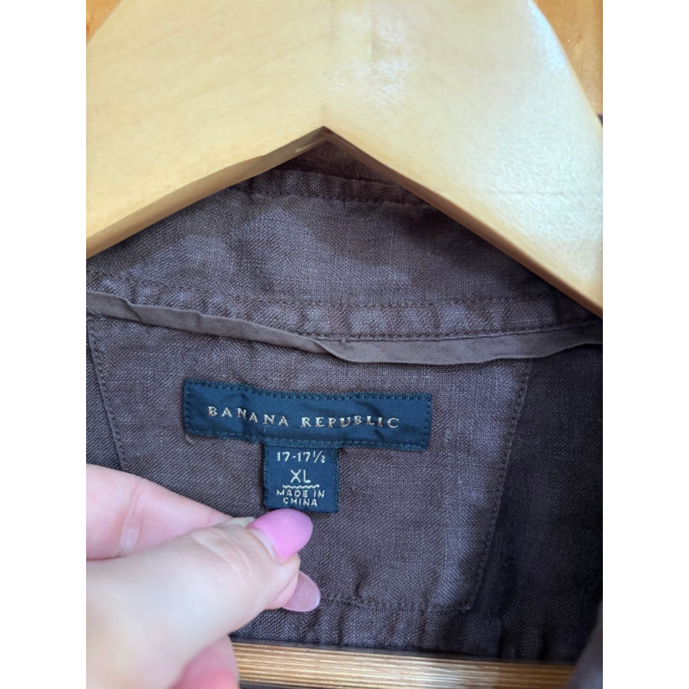Banana Republic Linen Shirt Brown Button Up Casual XL 17 17.5 - Picture 5 of 7